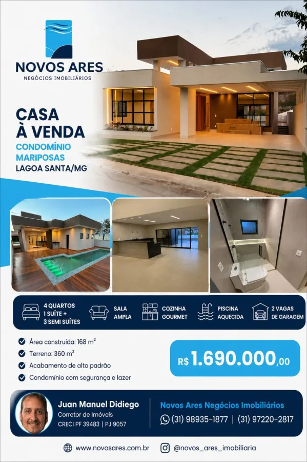 Casa em Condomínio para Venda, Lagoa Santa / MG, 4 dormitórios, sendo 1 suíte, 4 banheiros, 2 vagas de garagem, área const